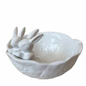 Arlington Designs Bunny Rabbit Cabbage Bowl 8in White Ceramic Easter Spring New